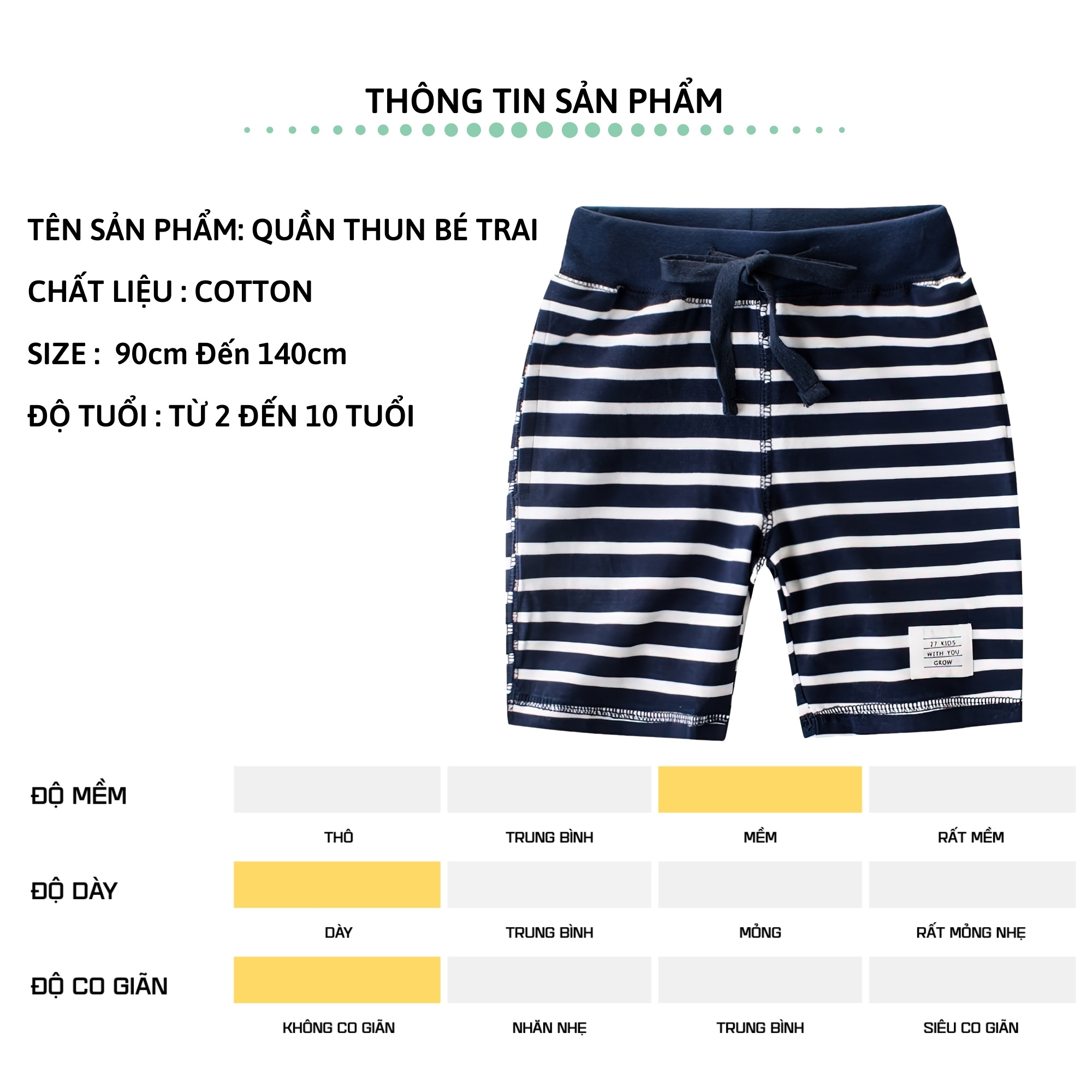 Quần short bé trai 27Kids Quần đùi thể thao nam 100% Cotton cho trẻ từ 2-10 tuổi BSPS4