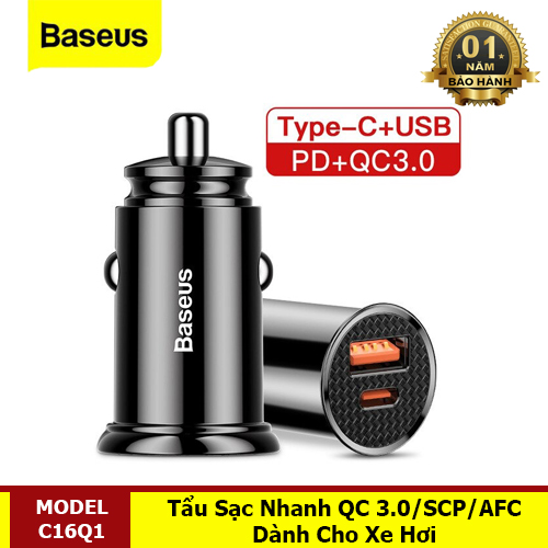 Tẩu Sạc Mini Xe Hơi C16Q1 Công Suất 30W Sạc Nhanh QC 3.0 - Hàng Chính Hãng Baseus