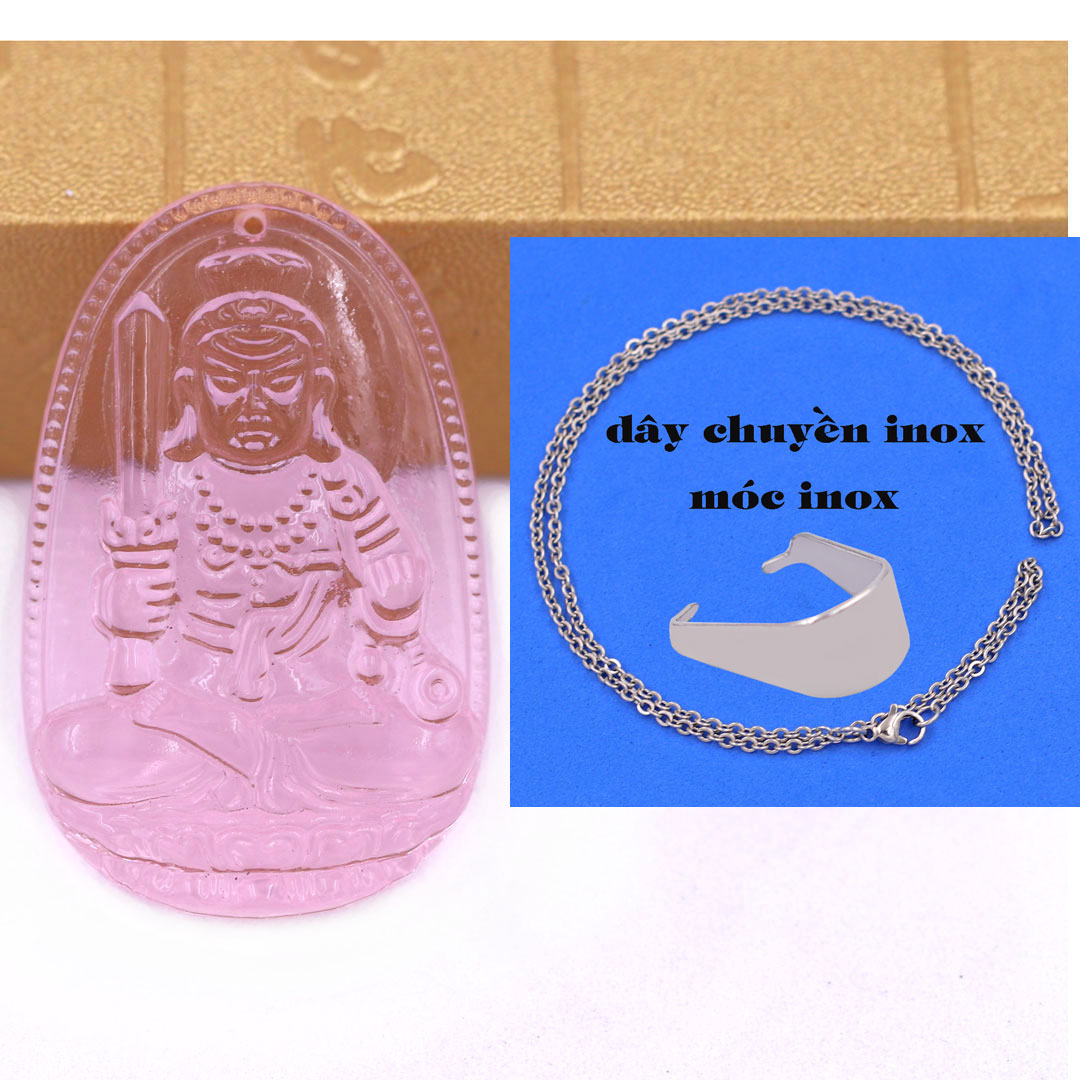 Mặt Phật Bất động minh vương pha lê hồng 3.6 cm kèm móc và vòng cổ dây cao su đen, Mặt Phật bản mệnh