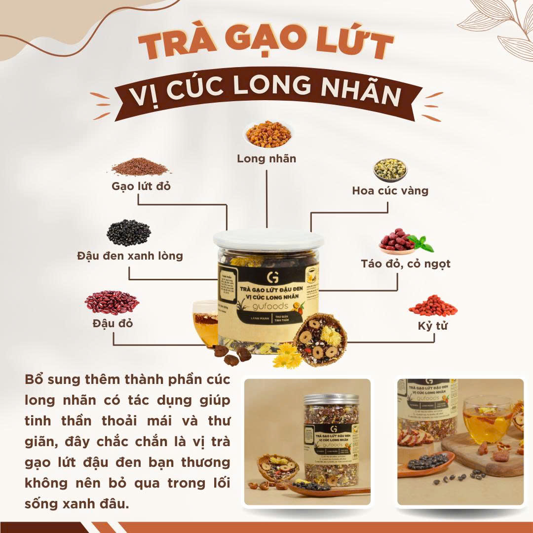[Vị Cúc Long Nhãn] Combo 2 Hộp Trà Gạo Lứt Đậu Đen GUfoods 500g - Thanh Nhiệt, Giải Khát, Cải Thiện Giấc Ngủ