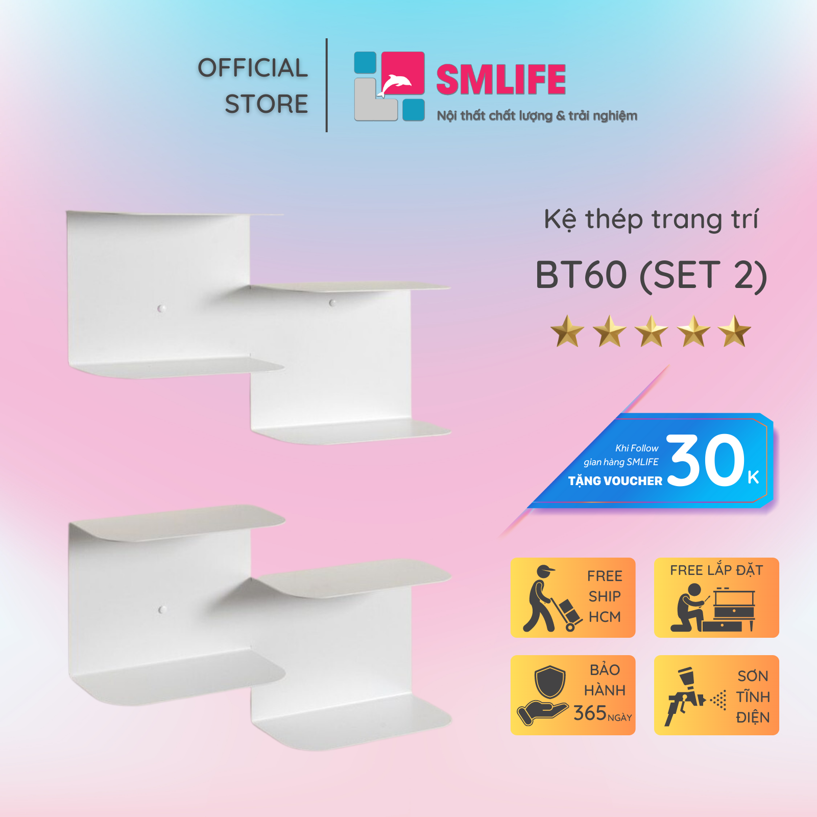 Kệ sách treo tường bậc thang BT60