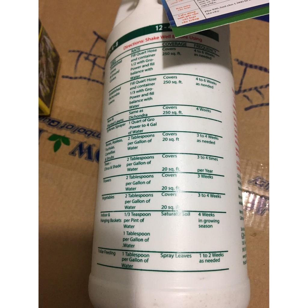 Phân Gro Power 12-4-8 nhập khẩu của Mỹ lọ 946ml