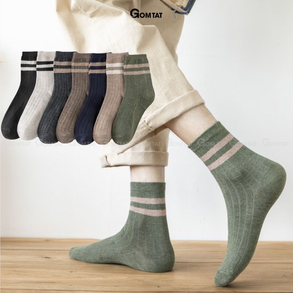 Set 5 đôi tất cao cổ nam nữ GOMTAT mẫu sọc ngang, chất liệu cotton nhiều màu sắc - 5DOI-UYE-7008