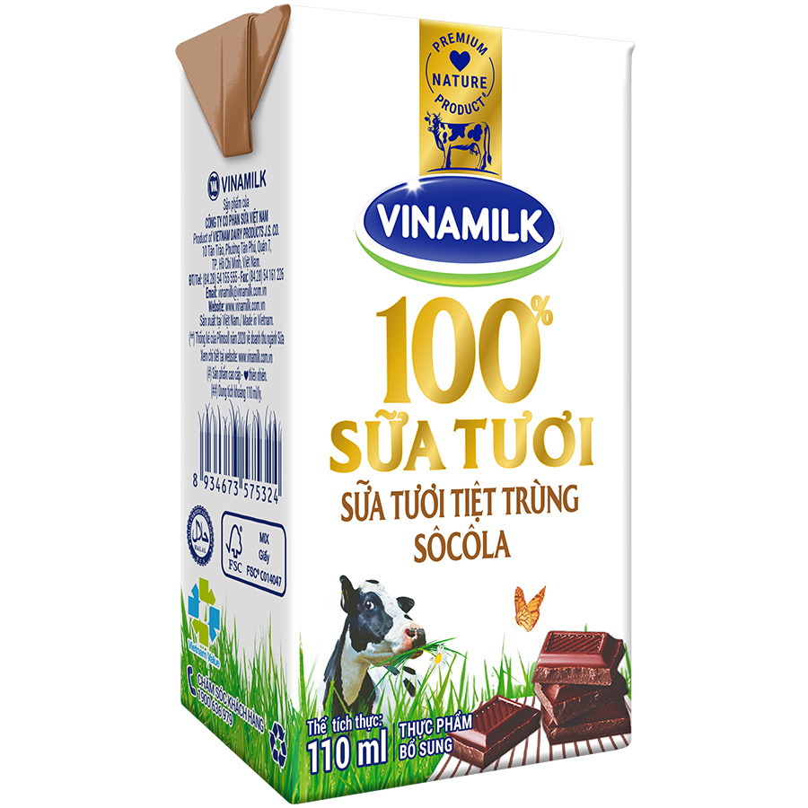 Thùng 48 Hộp Sữa Tươi Tiệt Trùng Vinamilk 100% Sôcôla (110ml / Hộp)