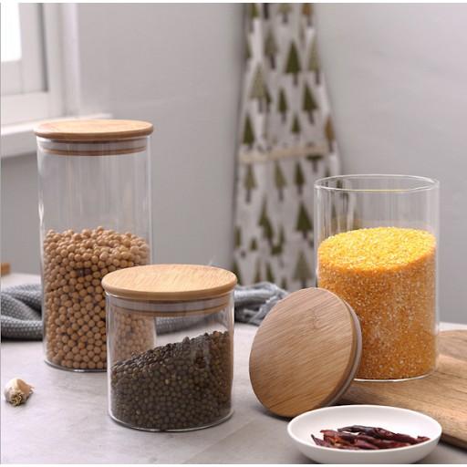 Hũ thủy tinh tròn nắp tre hít kín hơi 750ml - 1L- 1.5L - 2L
