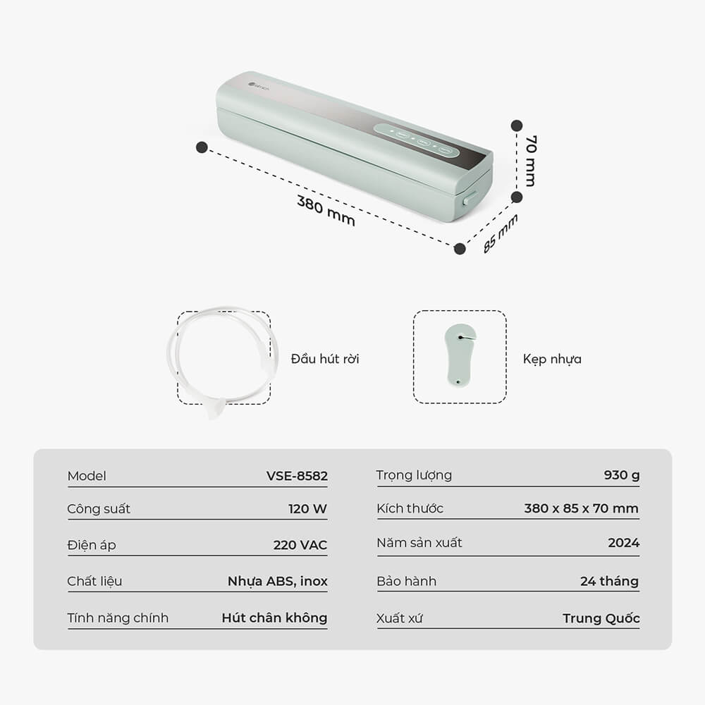 Máy hút chân không gia đình Elmich VSE-8582, thiết kế nhỏ, gọn nhẹ, thuận tiện cất vào tủ bếp và di chuyển, thao tác đơn giản và có hút hộp riêng  - Hàng chính hãng