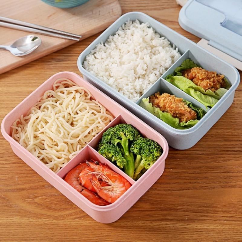 Hộp cơm lúa mạch 3 ngăn kèm đũa thìa inox
