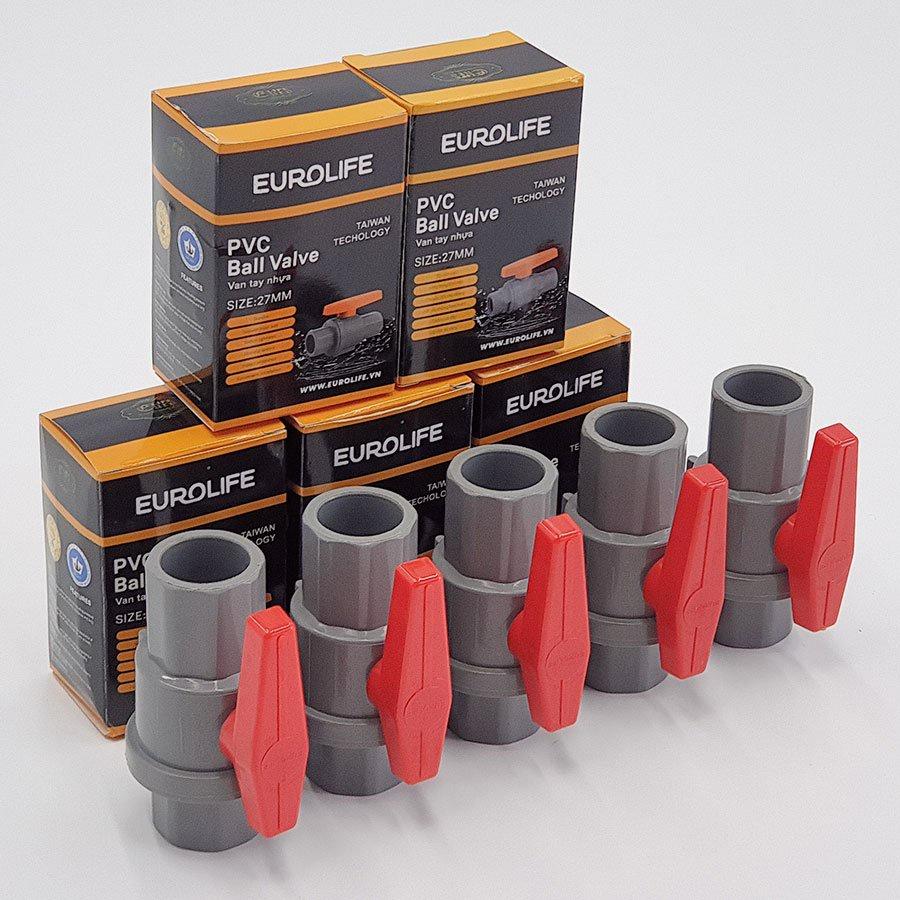 Bộ 5 van PVC 2 mảnh ghép siêu nhẹ có chân dùng cho ống nước 27mm Eurolife EL-VCC27