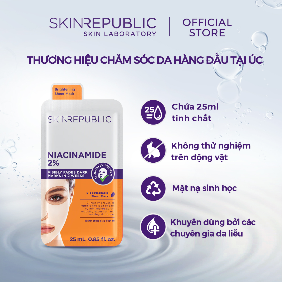 Combo 10 Mặt nạ dưỡng da Skin Republic Niacinamide 2% Face Mask Sheet 25ml