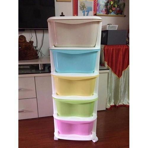 Tủ Nhựa Da Sắc Ngăn Kéo 5 Tầng Có Bánh Xe