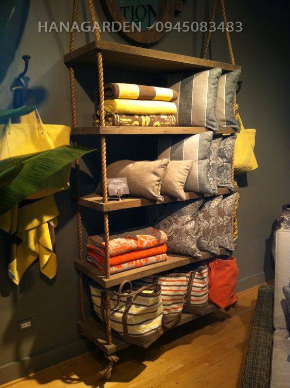 KỆ GỖ 2 TẦNG TREO TƯỜNG 60X20CM BẢN TO Trang Trí Bằng Dây Thừng Trang Trí Gỗ Cao Su Ghép