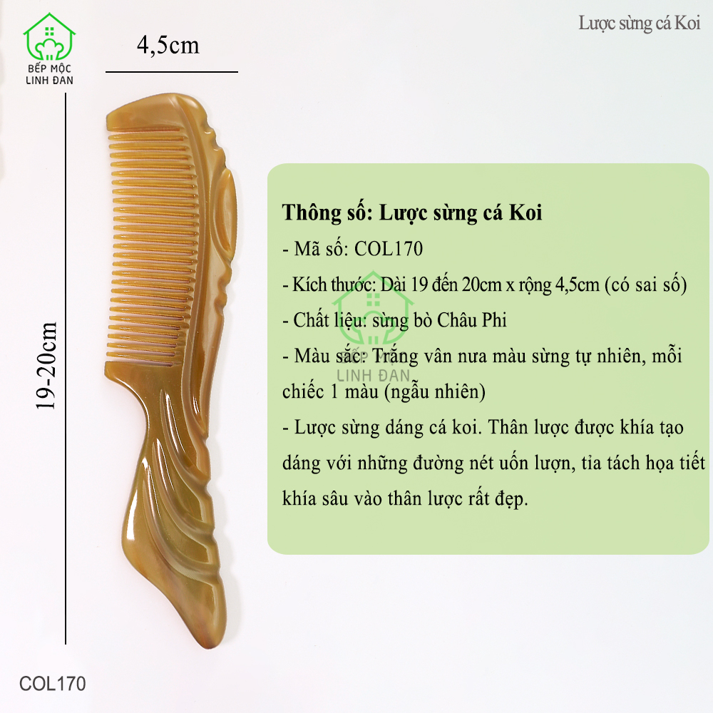 Lược sừng xuất Nhật (Size: L - 20cm) Đuôi cá koi đẹp mềm mại [COL170]