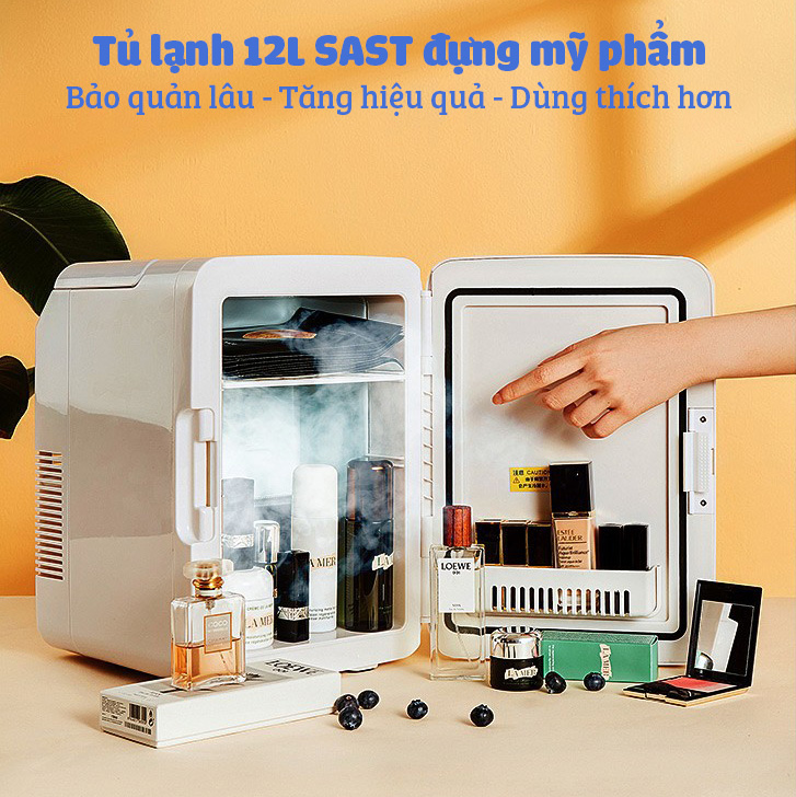 Tủ lạnh mini 22 lít SAST PD-22L đựng mỹ phẩm làm mát nước uống bảo quản hoa quả thực phẩm - Tủ lạnh mini 2 dây nguồn cho gia đình và ô tô