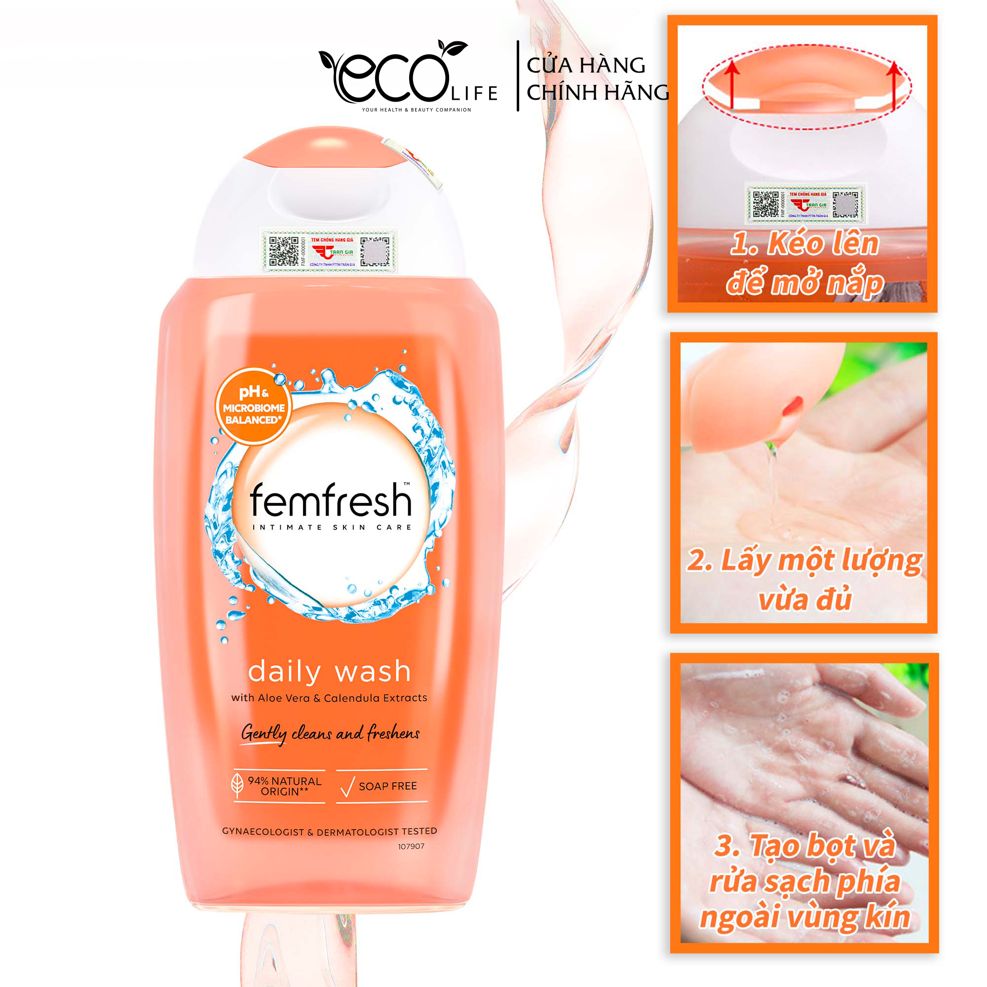 Dung dịch vệ sinh phụ nữ hàng ngày Femfresh Intimate Wash 50ml / 150ml / 250ml (Màu Hồng / Xám / Cam)