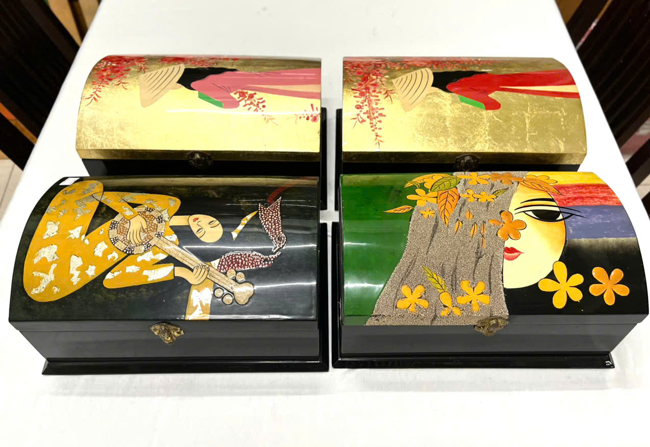 Hộp nữ trang 2 tầng nắp cong Sơn Mài Cao Cấp Thanh Bình Lê đựng đồ trang sức, vật dụng nhỏ xinh, làm quà tăng,...