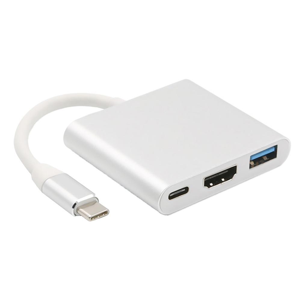 3 in 1 Type C to 4K HD HDMI & USB 3.0 & USB-C Hub Adaptor Converter Gold