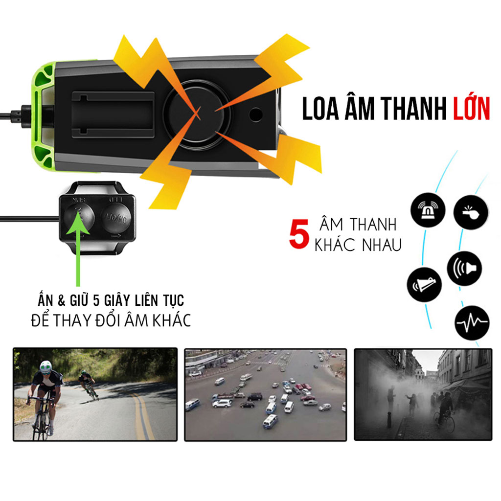 Đèn Xe Đạp 3 in 1 Kết Hợp Đo Tốc Độ Không Dây Và Còi Âm Thanh Lớn 140dB BK1920 4000mAh Cho Xe Đạp Tiện Lợi Mai Lee