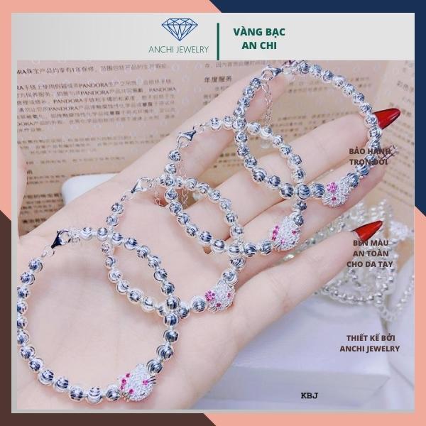 Lắc tay bạc cho bé gái bi bạc nguyên chất hellokity dễ thương,Anchi jewelry