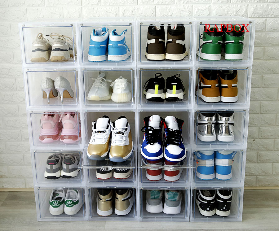 Combo 2 hộp đựng giày sneaker cửa mở nam châm nhựa cứng cao cấp, có thể tháo lắp được