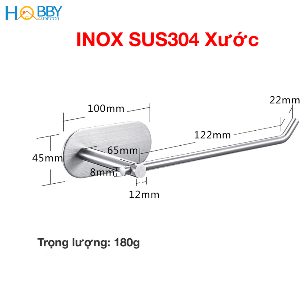 Kệ để cuộn giấy vệ sinh dán tường phòng tắm Hobby Home Decor G8 inox 304 kèm keo dán gạch men kính