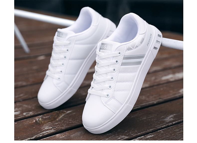 Giày thể thao sneaker nam Sans202 trắng sọc bạc