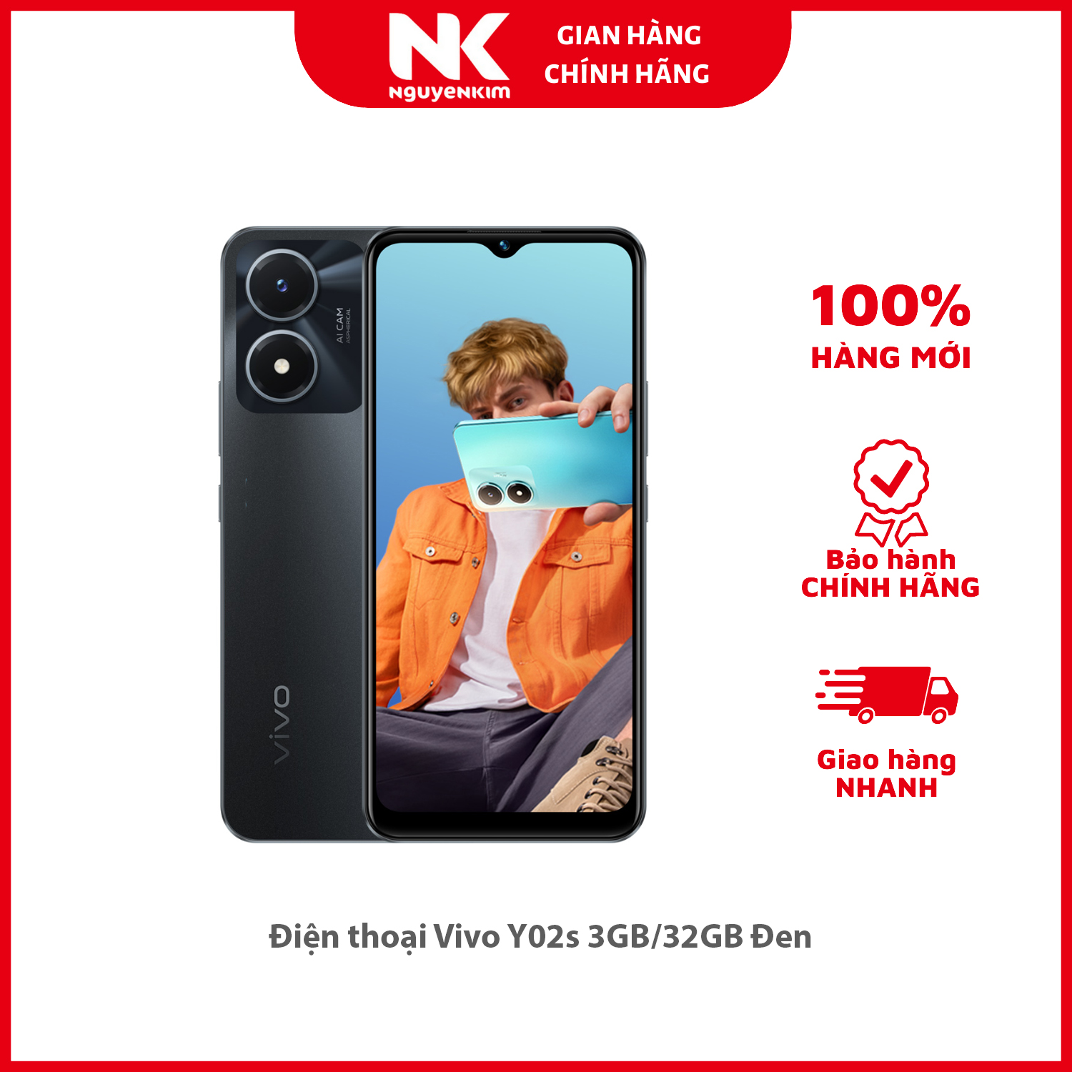 Điện thoại Vivo Y02s 3GB/32GB Đen - Hàng chính hãng