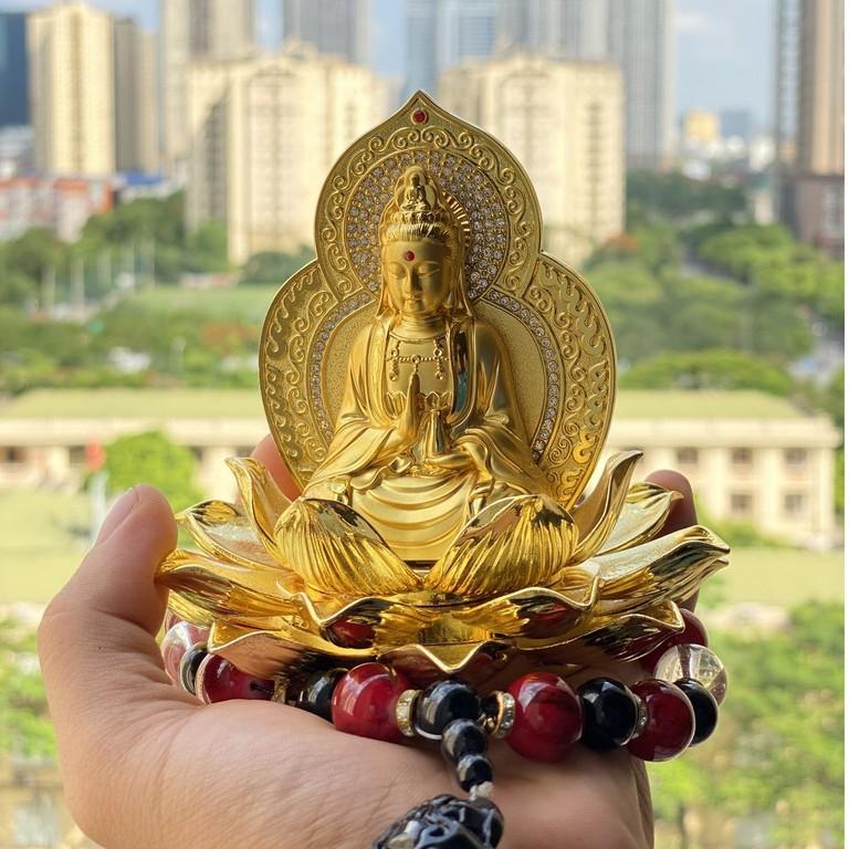 Tượng Quan Âm Tọa Đài Sen Cao Cấp , Tượng Mẹ Quan Âm Tọa Đài Sen Vàng Để Taplo Ô Tô