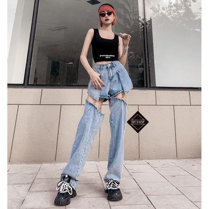 Quần baggy jean ống nối dây xích