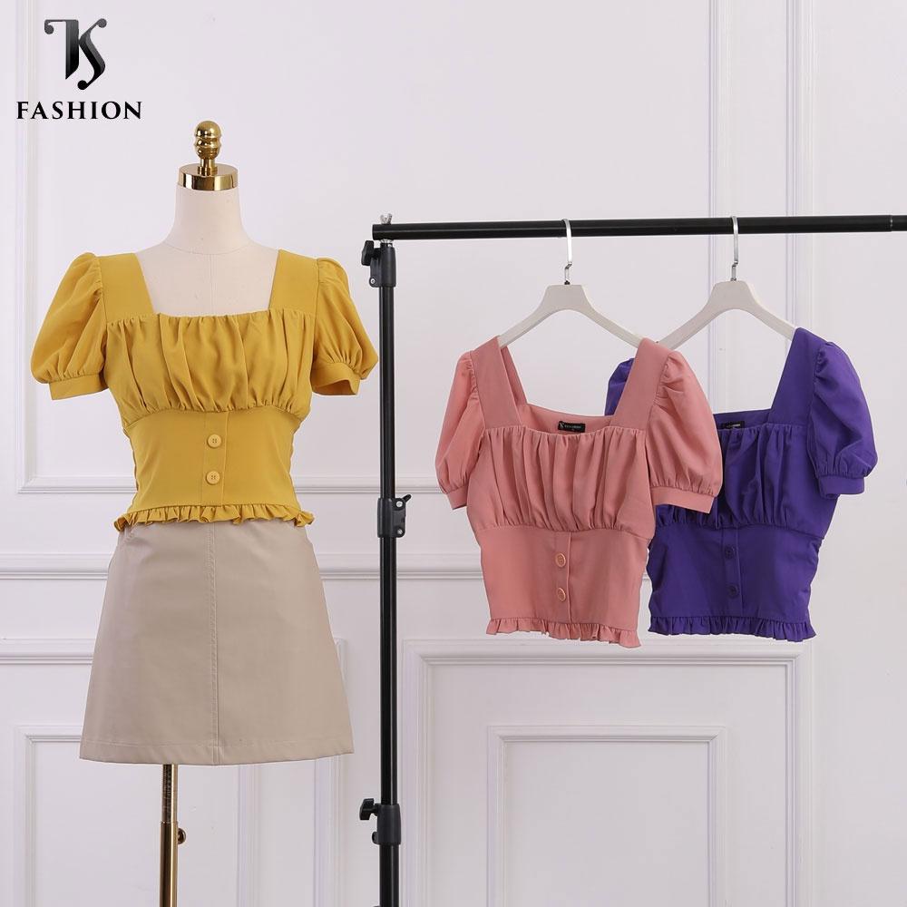 Áo sơ mi croptop trẻ trung, xếp ly ngực, ôm eo, bèo gấu, hàng thiết kế chính hãng cao cấp TK Fashion - SMKA74