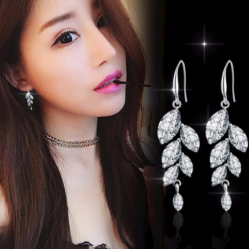 Khuyên tai nữ bạc cành lá tinh tế