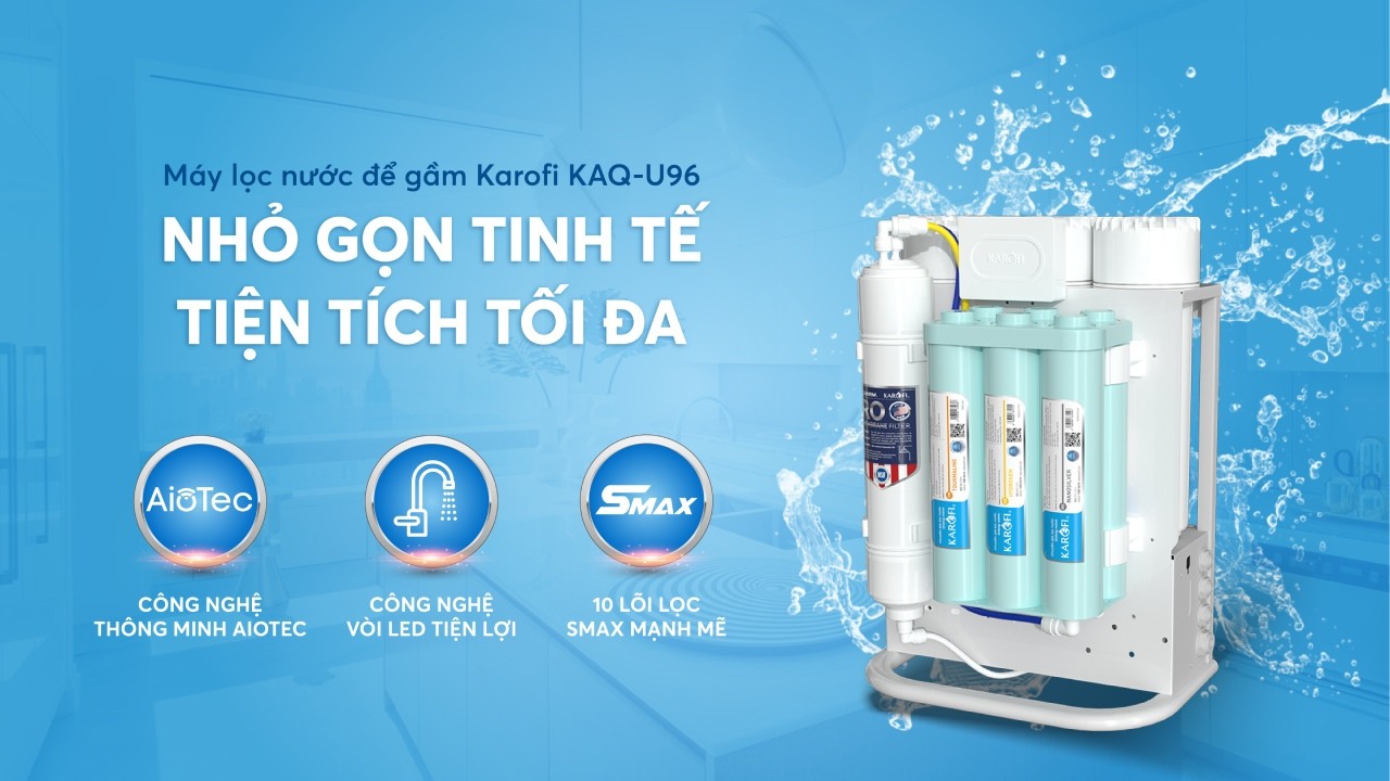 Máy lọc nước Karofi KAQ-U96 10 lõi lọc kết nối điện thoại thông minh, vòi nước hiển thị tình trạng máy - Hàng chính hãng bảo hành 3 năm