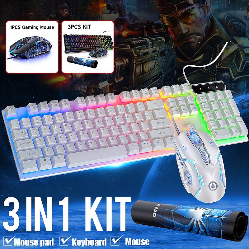 USB Đèn LED Nhiều Màu Sắc Đèn Nền Bàn Phím Cơ Gaming Chuột 3200DPI 6 Nút Thiết Game Thủ Máy Tính Dành Cho Máy Tính Laptop