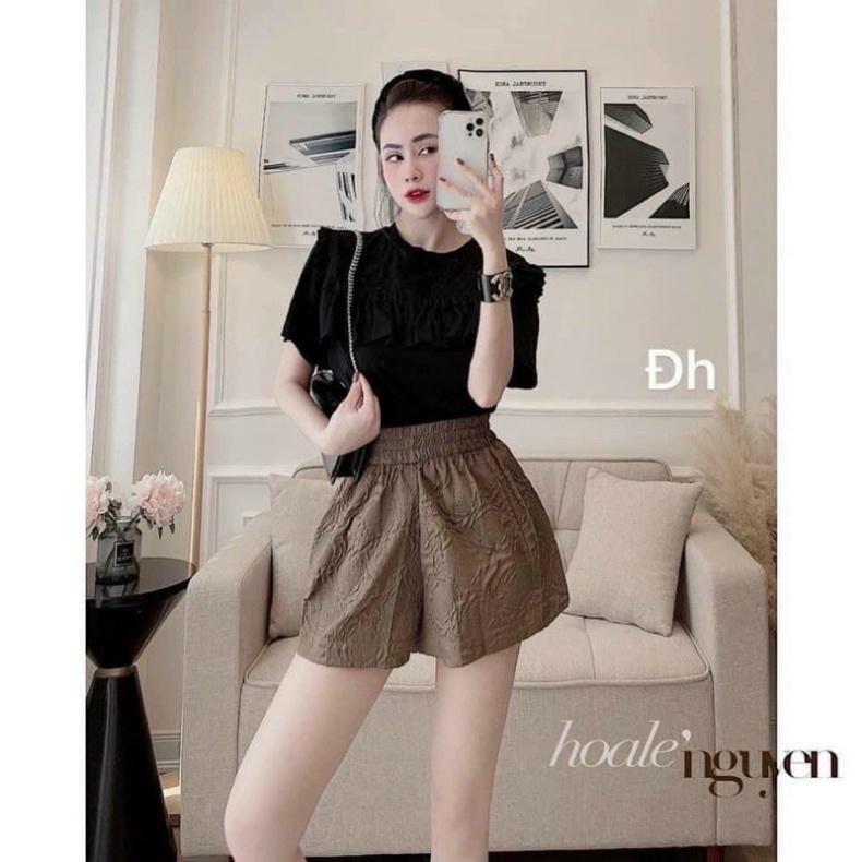 Quần short nữ hoa in nổi siêu hot ulzzang nữ tính, mầu đen, trắng, be, nâu tây, cocoland