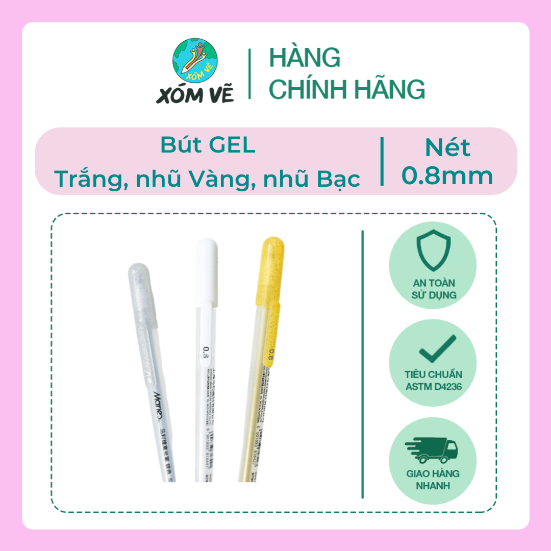 Bút GEL trắng / nhũ vàng / nhũ bạc mực đều