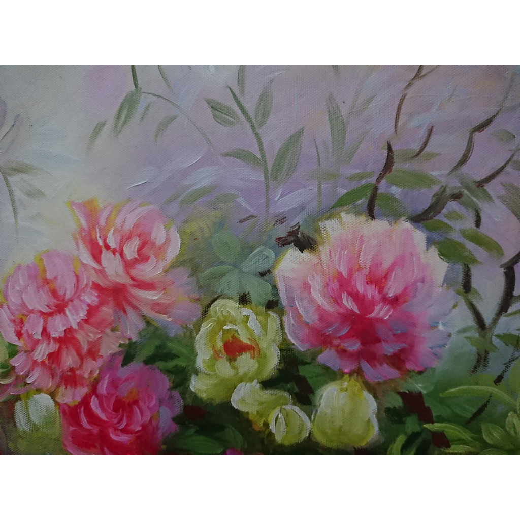 Hoa Mẫu Đơn - Tranh Sơn Dầu Vẽ Tay 50x70cm - Tranh không khung cuốn vào ống