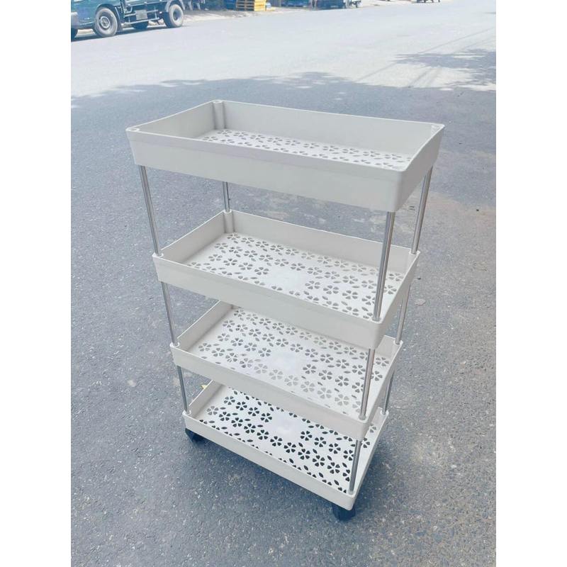 Kệ đựng đồ 4 tầng có bánh xe dễ di chuyển, giá để đồ 4 ngăn có bánh xe xoay 360 độ