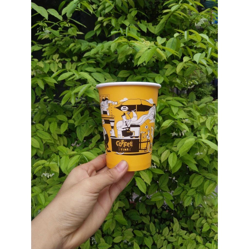 50 Ly giấy cafe in hình 14oz ~ 360ml giữ nhiệt, chống thấm cao cấp