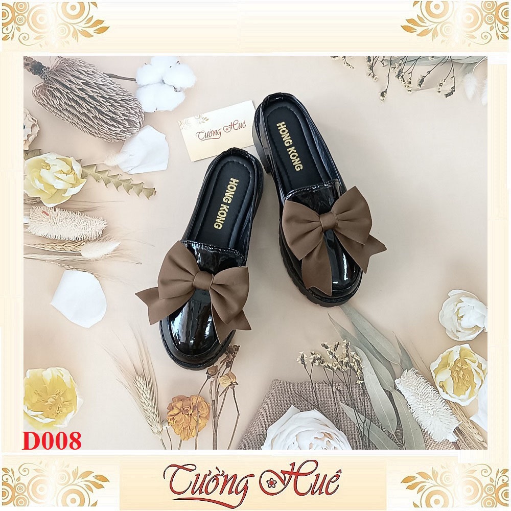 Dép Sục Da Bóng Đính Nơ Gót Vuông Cao 4CM - Hàng Quảng Châu - D008