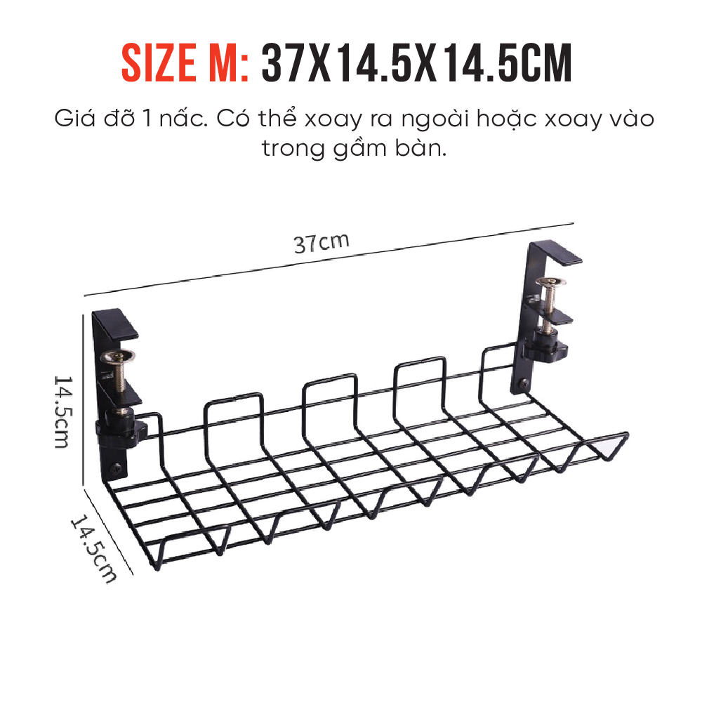 Giá đỡ treo Ổ cắm điện, dây điện KHÔNG CẦN ĐỤC LỖ - Máng treo dây điện dưới bàn tiện lợi cho Decor phòng làm việc