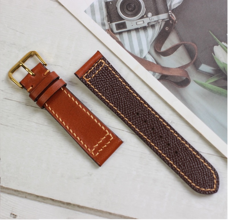 Dây đồng hồ nam da bò thật may thủ công size 20/Size 22  AL104LS  - 100% da bò thật