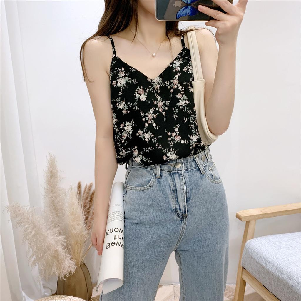 MS634 Áo hai dây nữ voan hoa nhí hè xuân