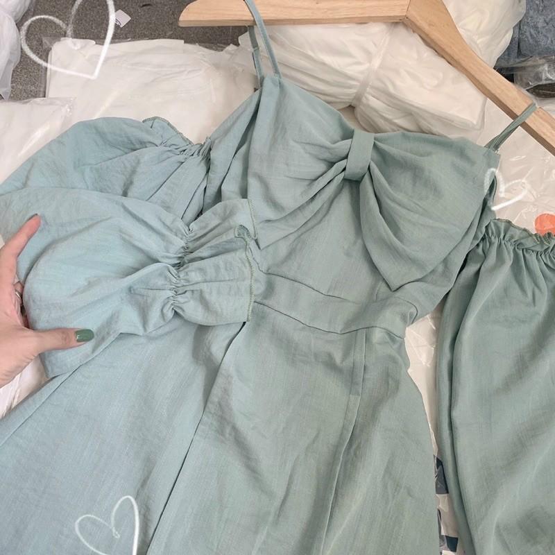 218 - ĐẦM 2 DÂY KHOÉT VAI NƠ NGỰC XANH