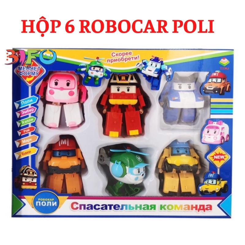 Hộp 6 đồ chơi biến hình biệt đội Robocar Poli 6 xe lắp ráp Policar 2 trong 1