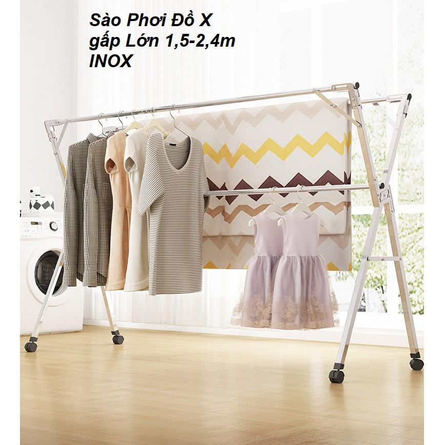 Sào Phơi Quần Áo chữ X xếp gọn size Lớn 1,5-2,4m INOX có thanh ngay giữa - AsiaMart