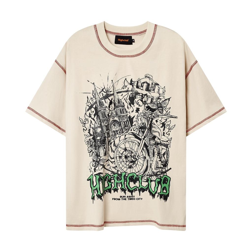 Áo Thun CHAOS Tay Lỡ Unisex Nam/Nữ màu Beige Cổ Tròn - HIGHCLUB