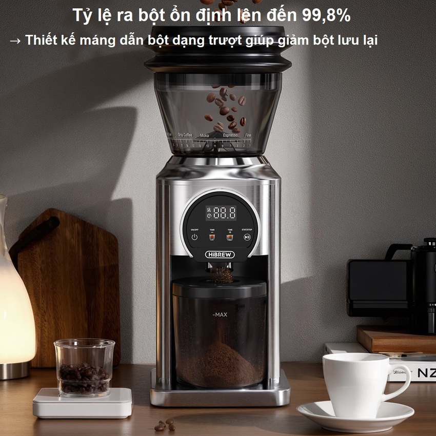Máy xay hạt cà phê Espresso chuyên nghiệp thương hiệu Mỹ cao cấp HiBREW G3 Plus 31 cấp độ xay - Công suất 180W - Hàng nhập khẩu