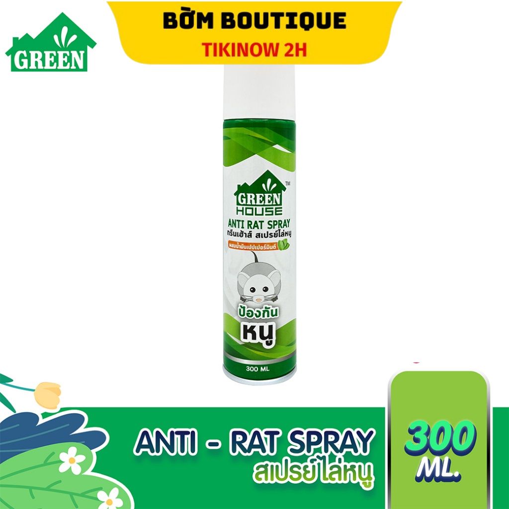 Chai Xịt Đuổi Chuột Green House Anti Rat Spray - 300ml Thái Lan. Chiếc Xuất Từ Tinh Dầu Bạc Hà. An Toàn Cho Người Dùng