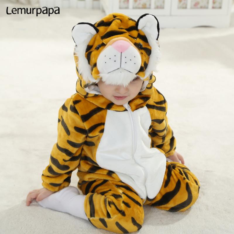 Trẻ Sơ Sinh Rompers Quần Áo 0-3Y Tập Đi Cho Bé Trai Bé Gái Sơ Sinh Hoạt Hình Hổ Onesie Dây Kéo Dép Nỉ Ấm Cho Bé Kawaii Dễ Thương Trang Phục