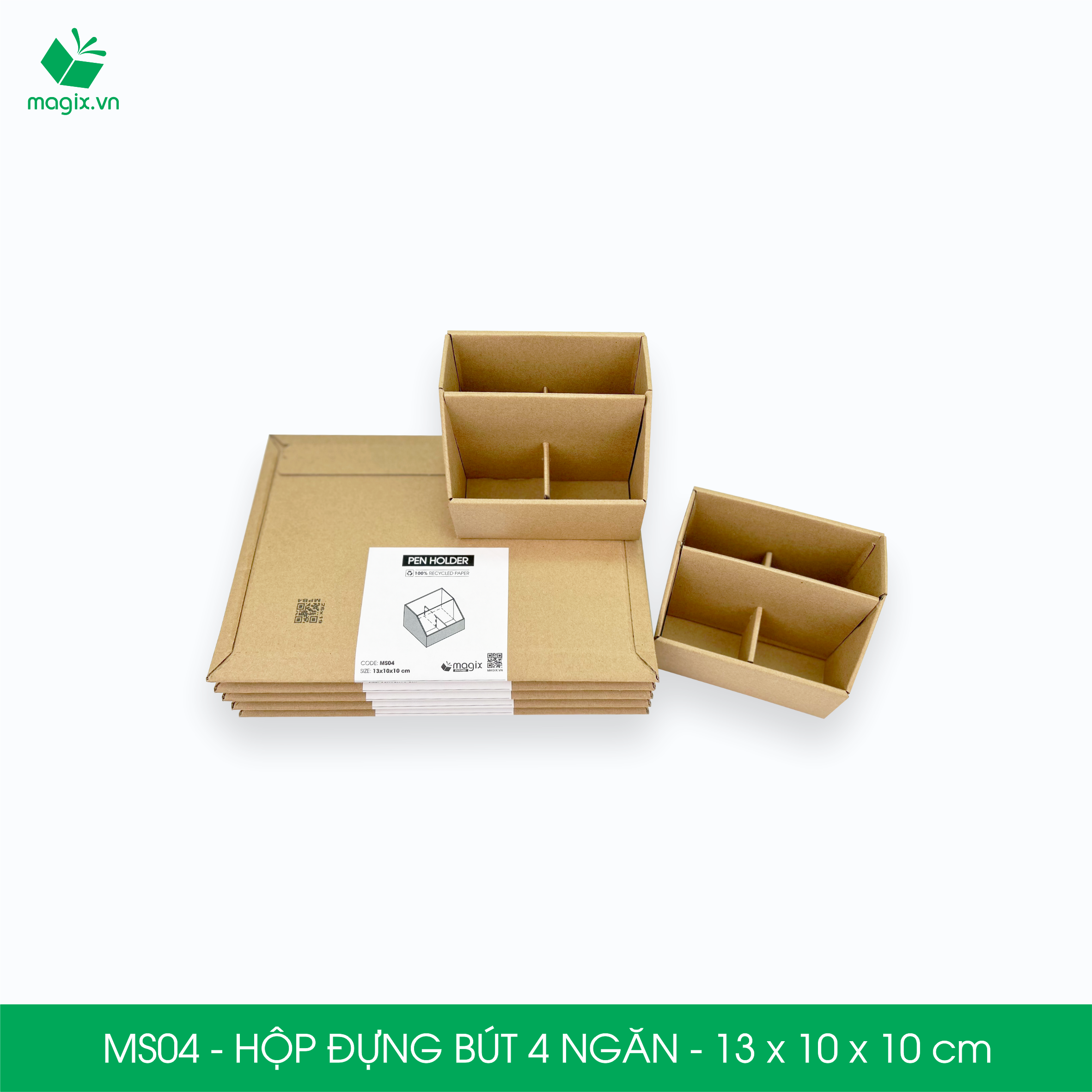 MS04 - Hộp đựng bút 4 ngăn đa năng bằng giấy carton - Kệ đựng bút để bàn