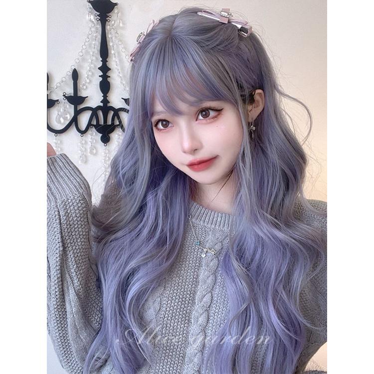 Tóc giả nữ Hàn Quốc nguyên đầu cao cấp làm bằng tơ mềm mượt như tóc thật (xám xanh) + tặng kèm lưới ONLINE SHOPPING_1102